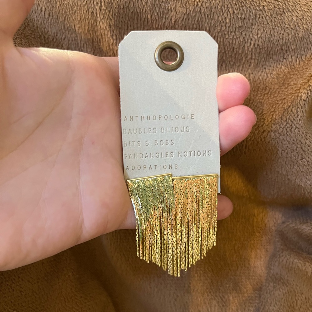 NWT Anthropologie Slinky Fringe Drop Earrings in 14K Gold Plated